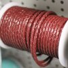 1 m Dark Red, braided Leather 4 mm