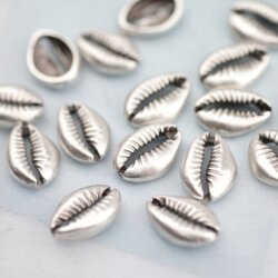 10 shell connectors, shell beads 18x13 mm, antique silver