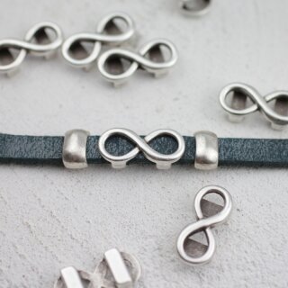10 Infinity Schiebeperlen, large fr 8x3 mm Flaches Leder