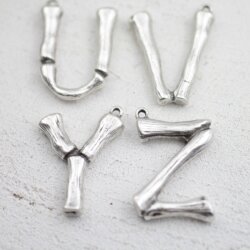 1 Bones, Bamboo Letter Pendant, antique silver