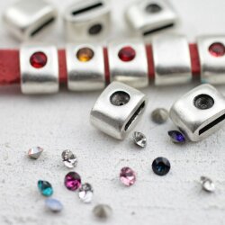 5 Schiebeperlen 14x9 mm für 4 mm Chatons, für 8x3 mm Flaches Leder