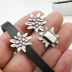 10 Silber Edelweiß Schiebeperlen DIY Ringe, Armbänder, Choker Halskette