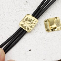 10 Square Sliderbeads 16x16 mm for  flat leather, Gold