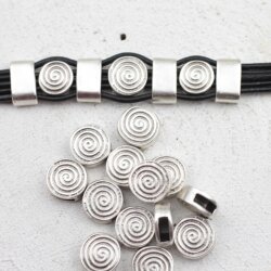 10 Kreisel Schiebeperlen  12 mm fr 8x2,5 mm Flaches Leder
