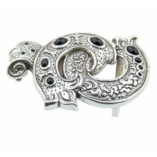 Noble, Classy buckle with black Cabochon, Antique silver