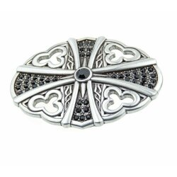 Noble, Classy buckle with black crystals, Antique silver