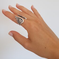 Crystalogy Flügel Ring Statement Engel Wings 925er Sterling Silber beschichtet