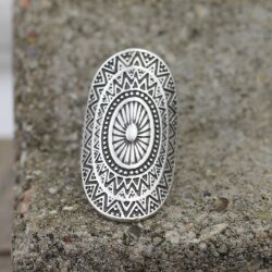 Silber Mandala Ring Groer ovaler Ring