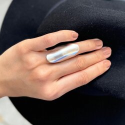 XXL Statement Ring Silver Toned Long Oval Matte Finish Modern Boho