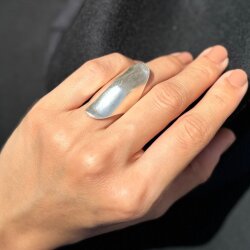 XXL Statement Ring Silver Toned Long Oval Matte Finish Modern Boho