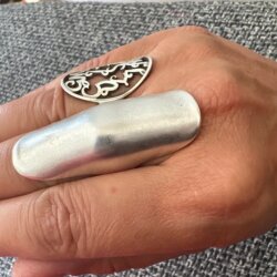 XXL Statement Ring Silver Toned Long Oval Matte Finish Modern Boho