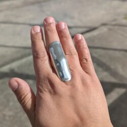 XXL Statement Ring Silver Toned Long Oval Matte Finish Modern Boho