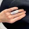XXL Statement Ring Silver Toned Long Oval Matte Finish Modern Boho