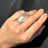 XXL Statement Ring Silver Toned Long Oval Matte Finish Modern Boho