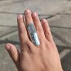 XXL Statement Ring Silver Toned Long Oval Matte Finish Modern Boho