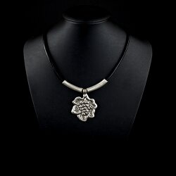 leather Necklace with metal element Flower