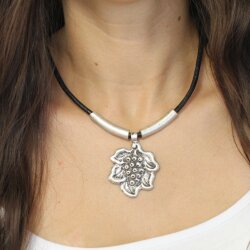 leather Necklace with metal element Flower