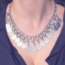 Orientalischer Look, Boho Style Kette Statement Gothic Mittelalter mit Metall Münzen