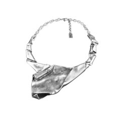 Statement-Halskette Silberfarben, Skulpturaler Collier, Einzigartiger Halsschmuck, Modernes Kunst-Design