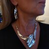 Statement-Halskette Silberfarben, Skulpturaler Collier, Einzigartiger Halsschmuck, Modernes Kunst-Design