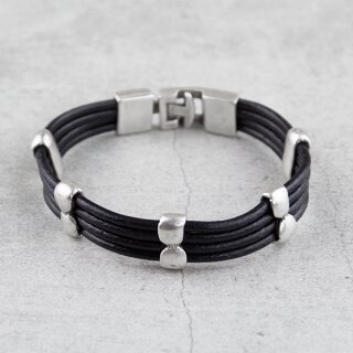 Ethno Lederarmband mit Metallzwischenstcken 4-reihig