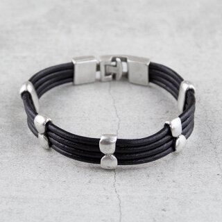 Ethno Lederarmband mit Metallzwischenstücken 4-reihig