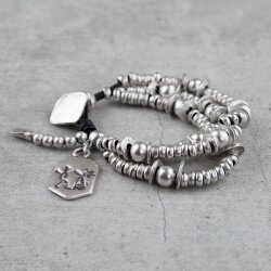 Double-rowed Ethno Bracelet with metalcharms