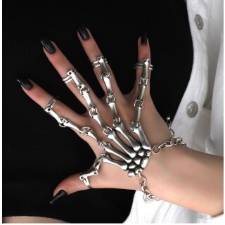 Skelett Hand Armband, Knochen Armband Ring Gothic Punk