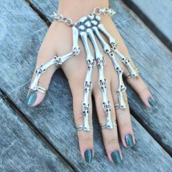 Gothic Skeleton All Bone Hand Ring Bracelet