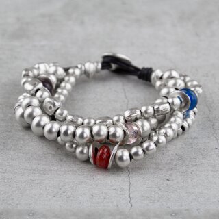 Three-rowed Ethno Bracelet with metal Beads