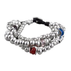 Three-rowed Ethno Bracelet with metal Beads