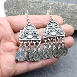 Oriental Design Earrings with Coin