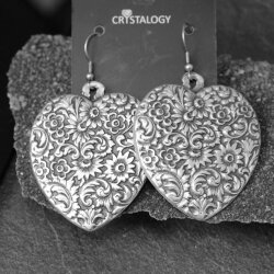 Heart Earrings with Floral Fancywork, ornaments