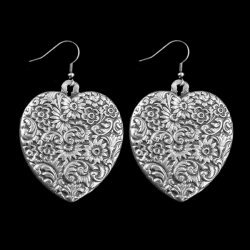 Heart Earrings with Floral Fancywork, ornaments