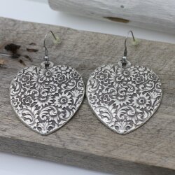 Heart Earrings with Floral Fancywork, ornaments