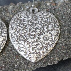 Heart Earrings with Floral Fancywork, ornaments