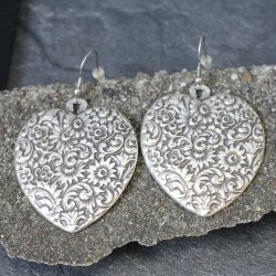 Heart Earrings with Floral Fancywork, ornaments