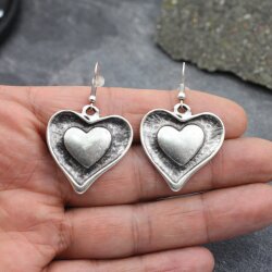 Double Hearts Earrings, 31x32 mm