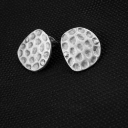 asymmetric oval, hammered stud earrings