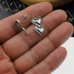 double Heart stud earrings, 2x1 cm