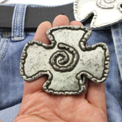 Cross Belt Buckle emblem, vintage Antique silver