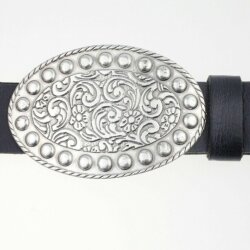 Flower tendrils Wiesn traditionalal costume Belt Buckle, Antique silver