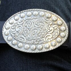 Flower tendrils Wiesn traditionalal costume Belt Buckle, Antique silver