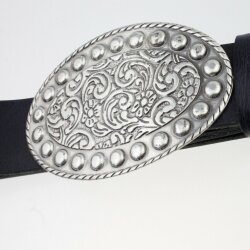 Flower tendrils Wiesn traditionalal costume Belt Buckle, Antique silver