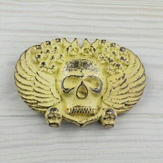 Skull, Deaths head with wings, vintage yellow