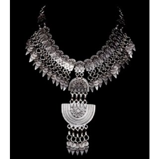 Orientalischer Look, Boho Style Kette Statement Gothic Mittelalter Silber mit Metall Spitzen