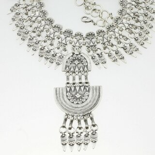 Orientalischer Look, Boho Style Kette Statement Gothic Mittelalter Silber mit Metall Spitzen