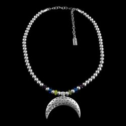 Halfmoon Necklace with metal Beads, width Moon: 5,5 cm,...