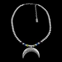 Halfmoon Necklace with metal Beads, width Moon: 5,5 cm, Beads: 8 mm