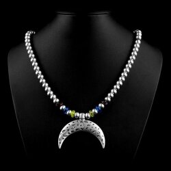 Halfmoon Necklace with metal Beads, width Moon: 5,5 cm, Beads: 8 mm